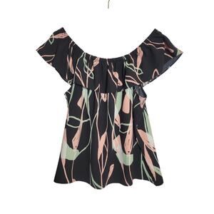 Nine West Ruffle Neck Shoulder Flower Top Womens XL